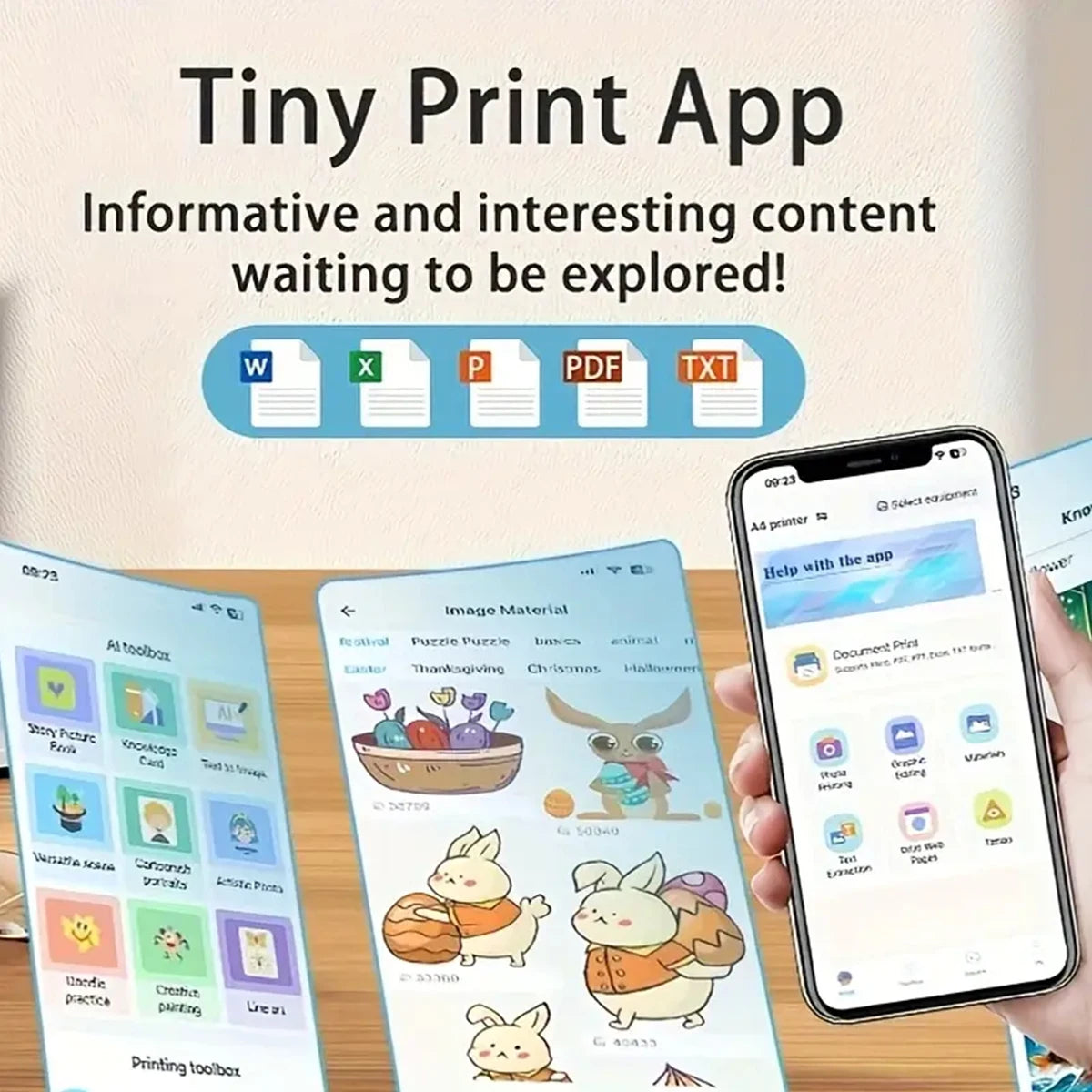 Portable A4 printer, wireless thermal printer for printing documents and pictures on A4 thermal paper, ink-free operation with l